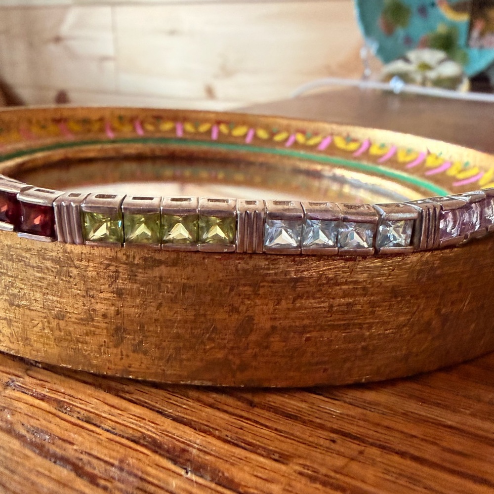 Vintage Sterling Silver and Multicolor gemstone tennis bracelet